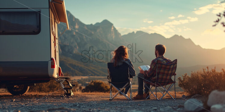 Couple camping and enjoying nature together - Starpik Stock