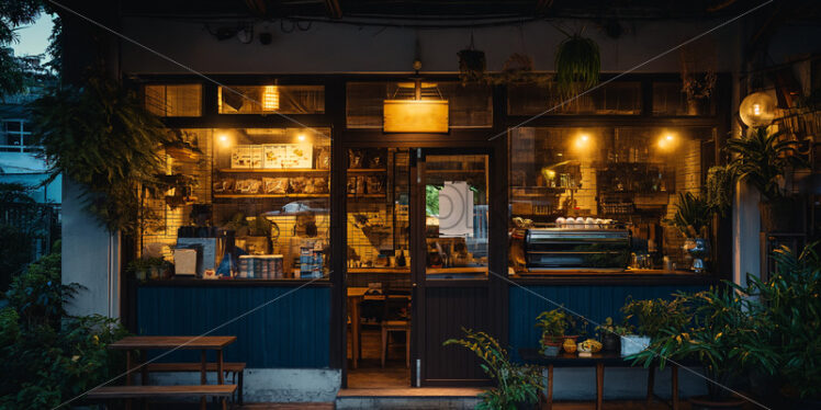 Cozy coffee shop during dusk - Starpik Stock