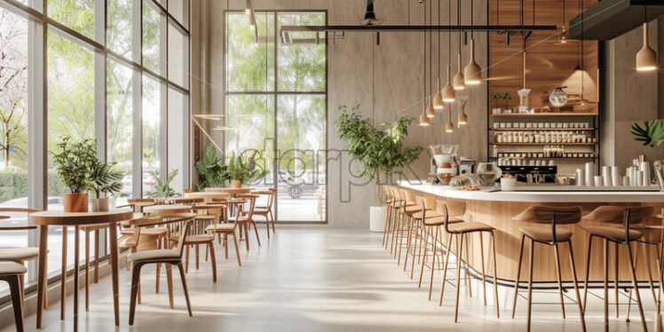 Cozy modern cafe loft style, contemporary design neutral colours - Starpik Stock