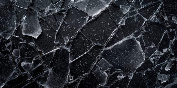 Cracked ice on black background, texture top view - Starpik Stock