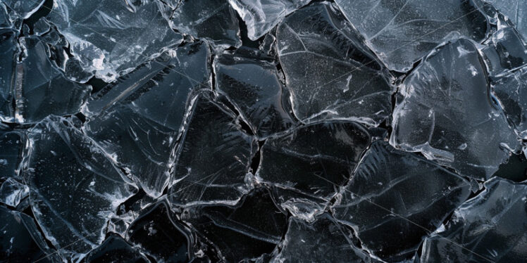 Cracked ice on black background, texture top view - Starpik Stock