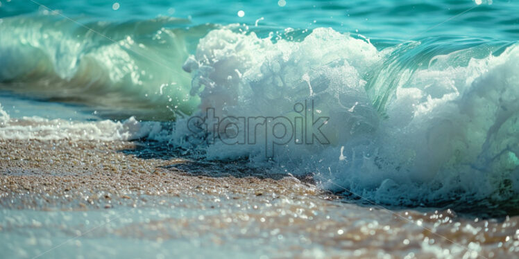 Crystal-clear turquoise waves gently lapping at the shore - Starpik Stock