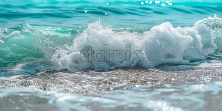 Crystal-clear turquoise waves gently lapping at the shore - Starpik Stock