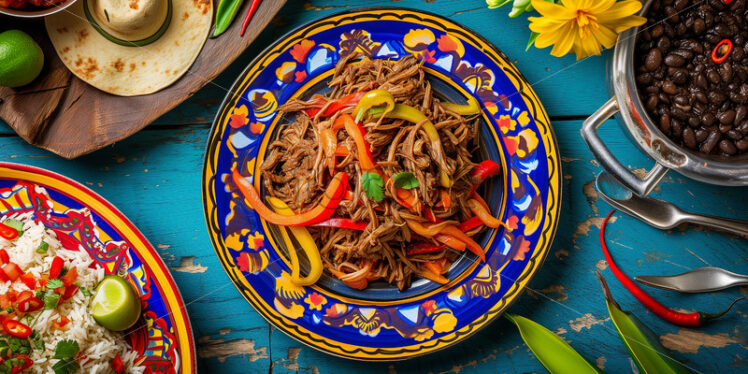 Cuban Ropa Vieja on a colorful plate - Starpik Stock