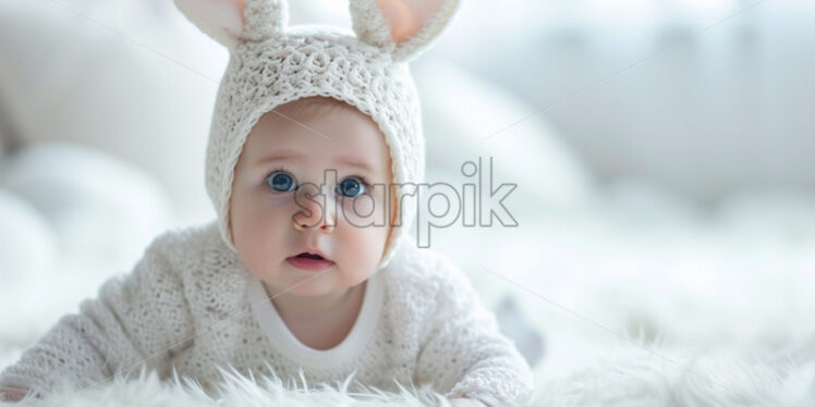 Cute baby dressed in easter bunny ears - Starpik Stock