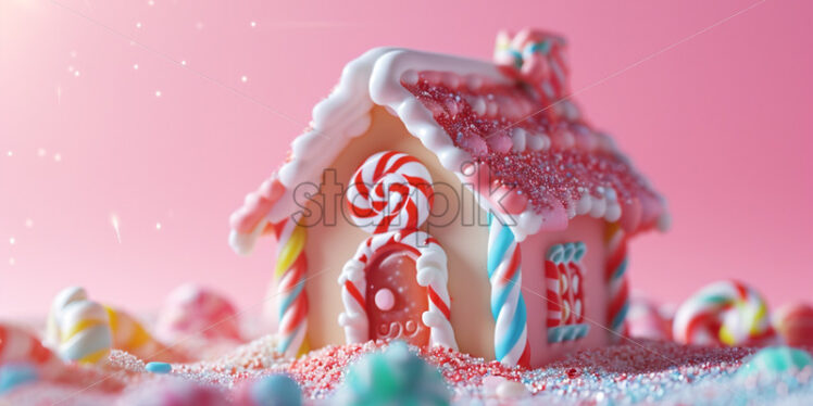 Cute candy house on a isolate pink background - Starpik Stock