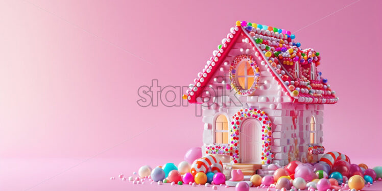 Cute candy house on a isolate pink background - Starpik Stock