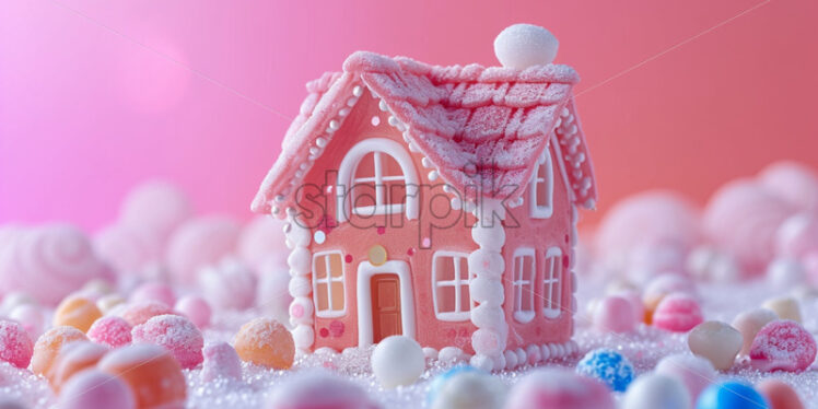 Cute candy house on a isolate pink background - Starpik Stock