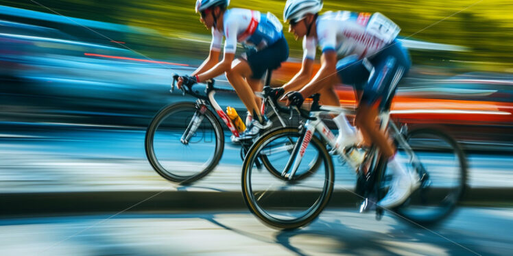 Cyclists on a track in the city, image in motion - Starpik Stock