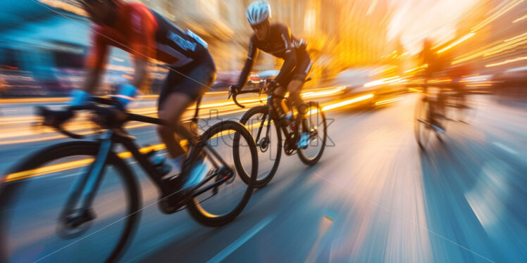 Cyclists on a track in the city, image in motion - Starpik Stock