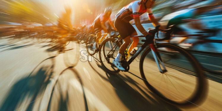 Cyclists on a track in the city, image in motion - Starpik Stock