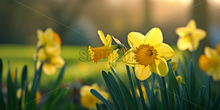 Daffodils standing tall and proud, heralding the arrival of spring - Starpik Stock