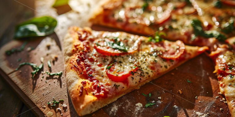 Delicious pizza slice close up - Starpik Stock