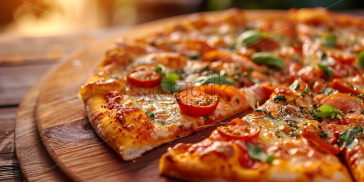 Delicious pizza slice close up - Starpik Stock