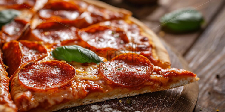 Delicious pizza slice close up - Starpik Stock