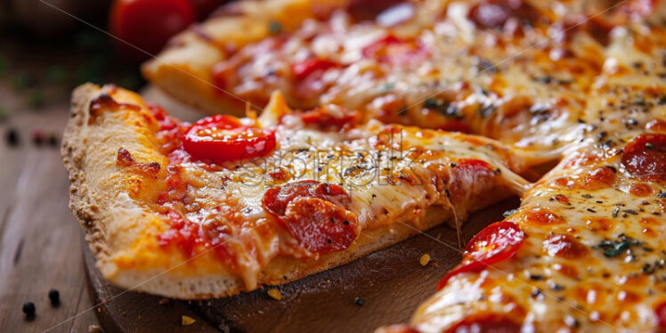 Delicious pizza slice close up - Starpik Stock