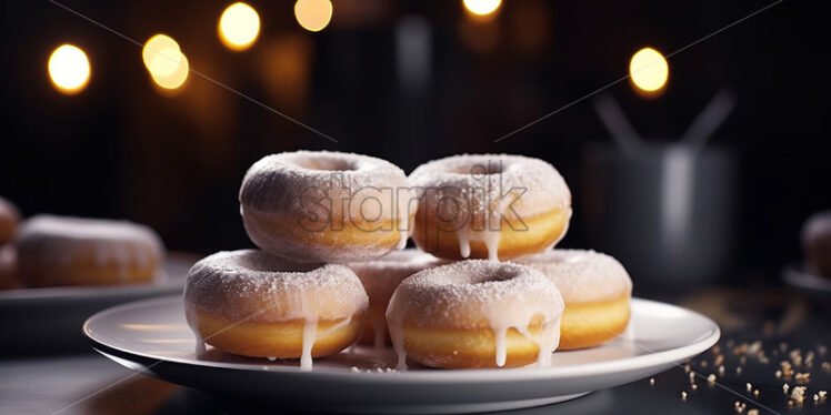 Donuts with vanilla glaze on a plate - Starpik Stock