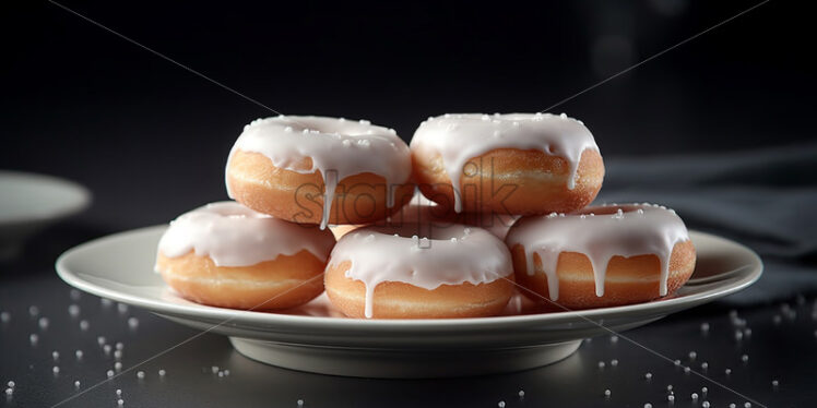 Donuts with vanilla glaze on a plate - Starpik Stock