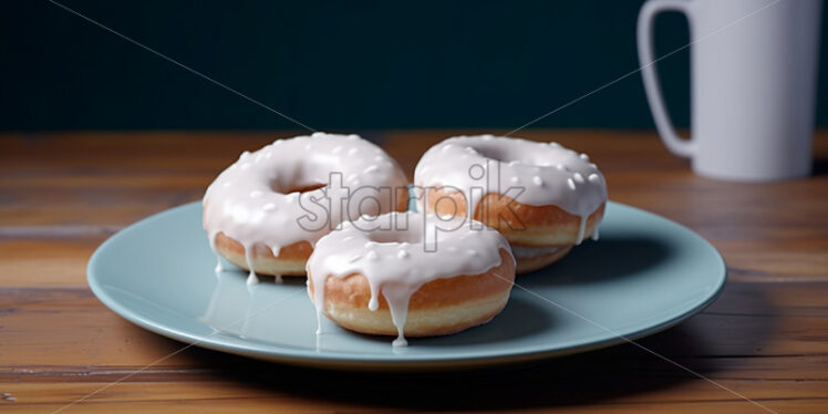 Donuts with vanilla glaze on a plate - Starpik Stock