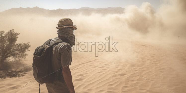 Dust storms creating a surreal atmosphere as they sweep across the desert - Starpik Stock