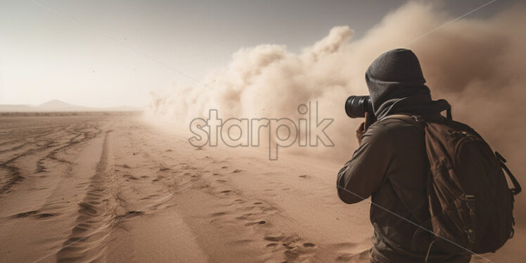  Dust storms creating a surreal atmosphere as they sweep across the desert - Starpik Stock