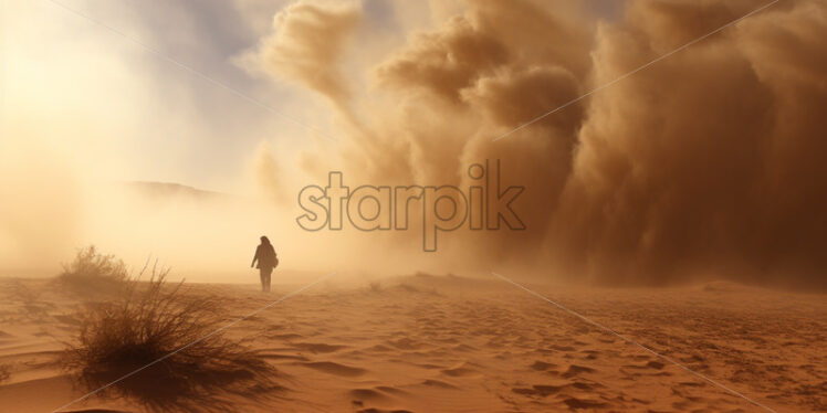 Dust storms creating a surreal atmosphere as they sweep across the desert - Starpik Stock