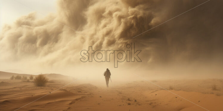 Dust storms creating a surreal atmosphere as they sweep across the desert - Starpik Stock