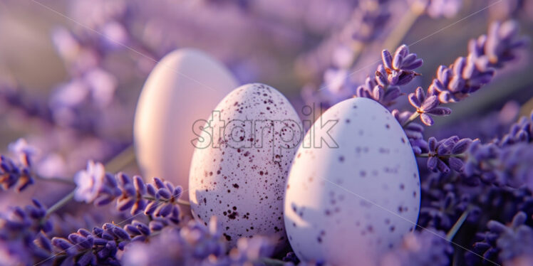 Easter pastel eggs and fresh lavender - Starpik Stock