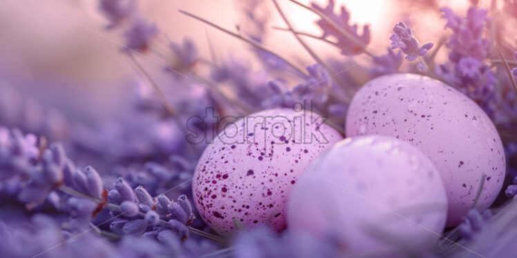 Easter pastel eggs and fresh lavender - Starpik Stock