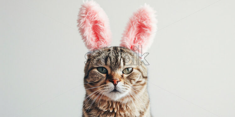  Easter postcard with cute british cat wearing oversized bunny ears - Starpik Stock