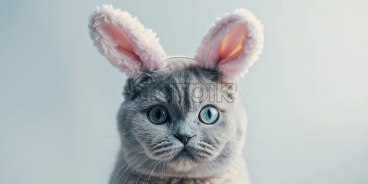  Easter postcard with cute british cat wearing oversized bunny ears - Starpik Stock