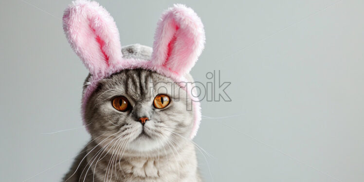  Easter postcard with cute british cat wearing oversized bunny ears - Starpik Stock