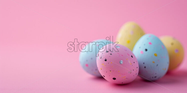  Easter postcard with painted pastel eggs on a pink background - Starpik Stock