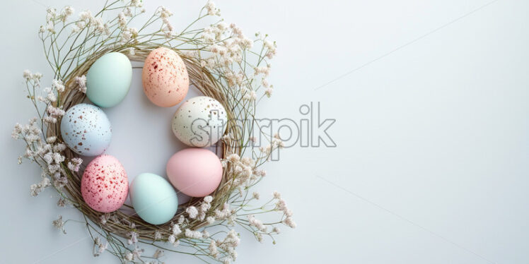 Easter postcard with pastel egg wreath - Starpik Stock