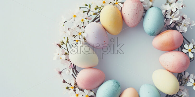 Easter postcard with pastel egg wreath - Starpik Stock