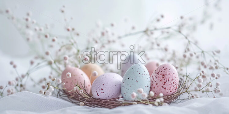 Easter postcard with pastel egg wreath - Starpik Stock