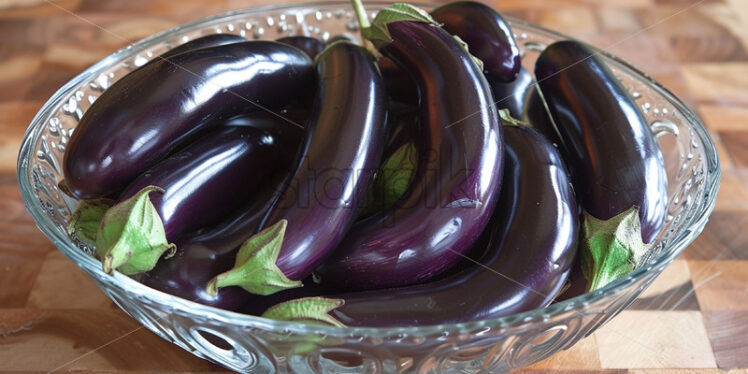 Eggplant in a glass bowl on the table - Starpik Stock