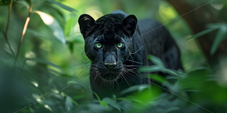 Elegant and agile panther prowling through the dense underbrush with stealth and grac - Starpik Stock