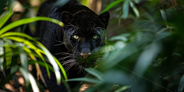 Elegant and agile panther prowling through the dense underbrush with stealth and grac - Starpik Stock