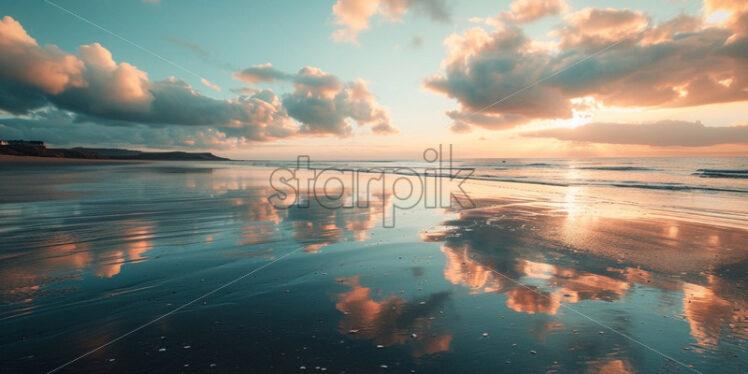 Epic beach background with sky reflections, romantic relaxing beauty nature - Starpik Stock