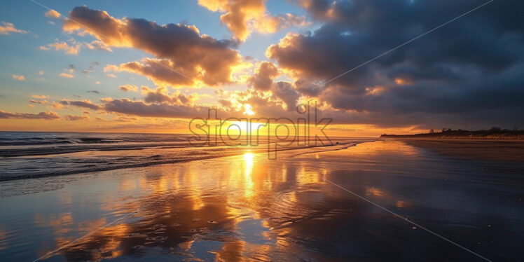 Epic beach background with sky reflections, romantic relaxing beauty nature - Starpik Stock