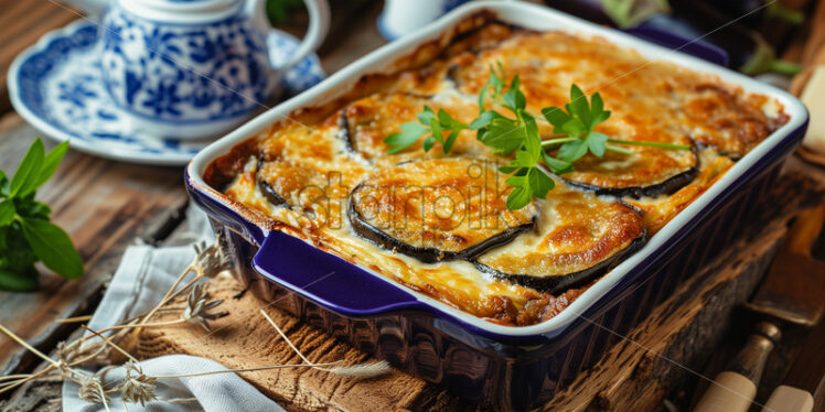 Exquisite presentation of Mediterranean Moussaka - Starpik Stock