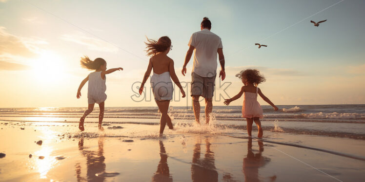 Family of four enjoying on the beach - Starpik Stock