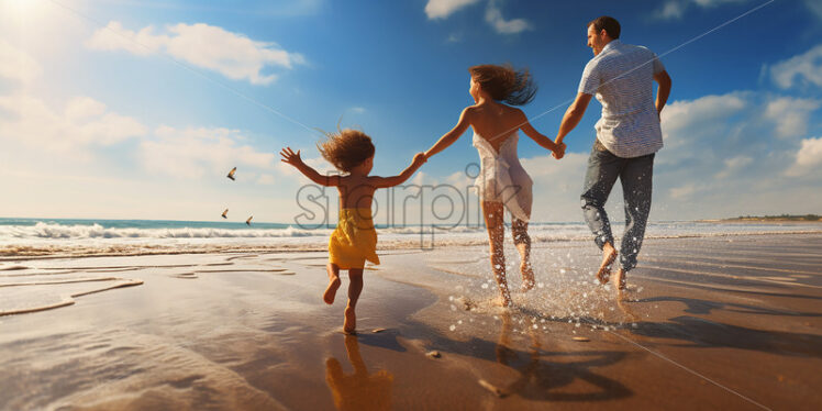 Family of three enjoying on the beach - Starpik Stock