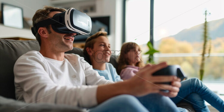 Family playing together in VR games - Starpik Stock