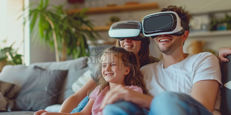 Family playing together in VR games - Starpik Stock