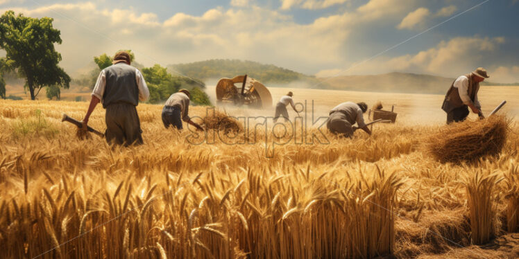 Farmers collecting harvest. Harvest time. - Starpik Stock