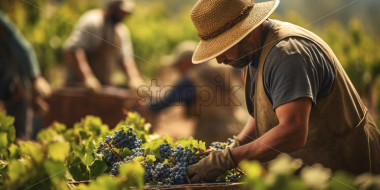 Farmers picking wine grapes. Harvesting season - Starpik Stock