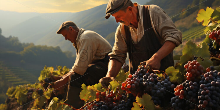 Farmers picking wine grapes. Harvesting season - Starpik Stock