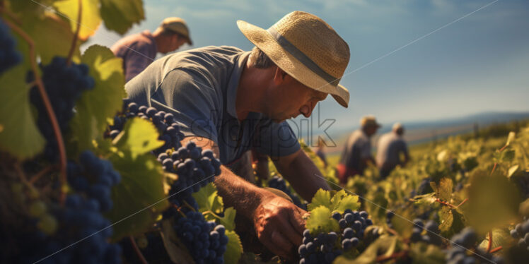 Farmers picking wine grapes. Harvesting season - Starpik Stock